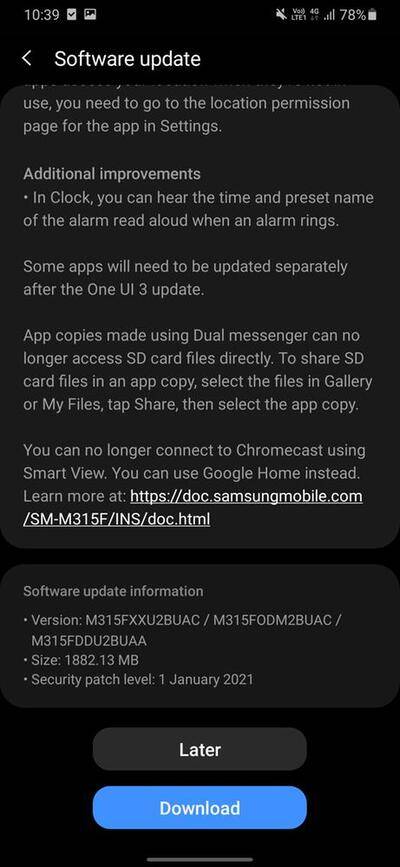 Samsung Galaxy M31 Android 11 One UI 3.0 Stable 2