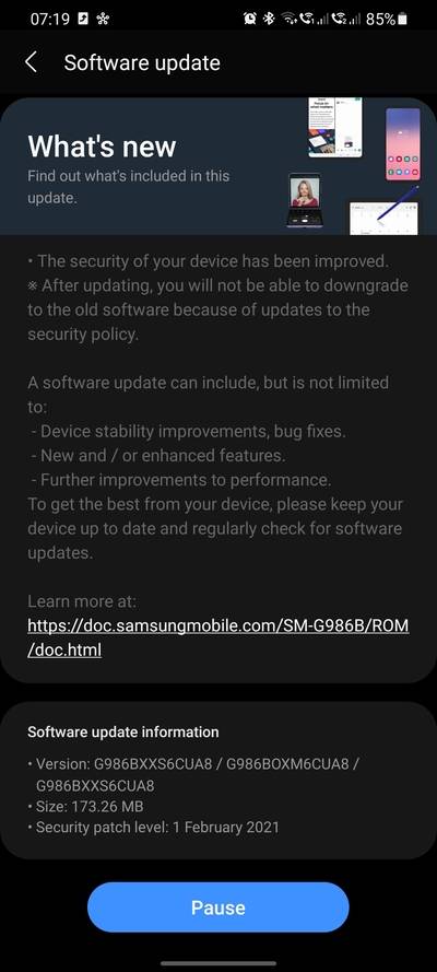 Samsung Galaxy S20 February 2021 security patch
