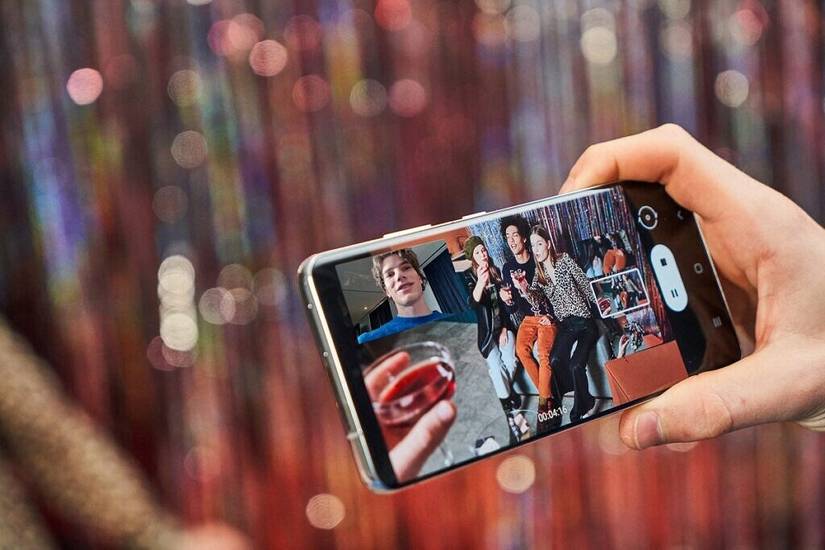 Galaxy S21 with camera app on screen