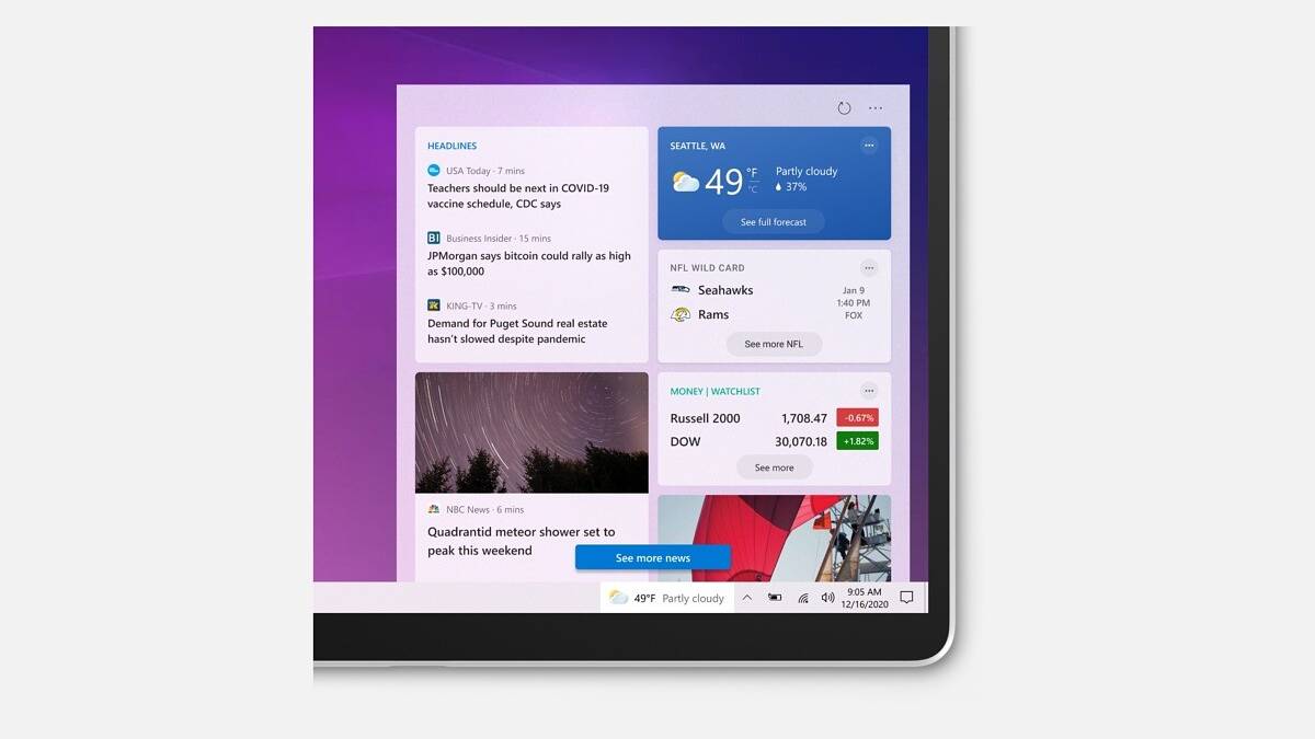 Windows 10 news and interests taskbar