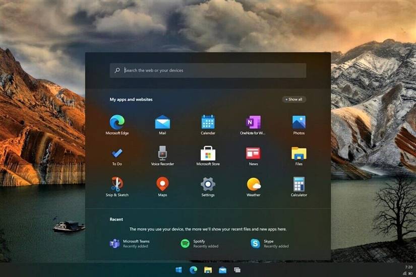Windows 10X start menu leak