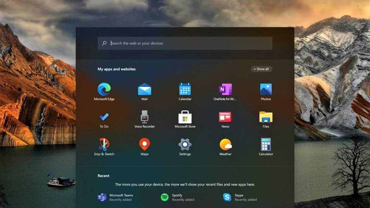 Windows 10X start menu leak