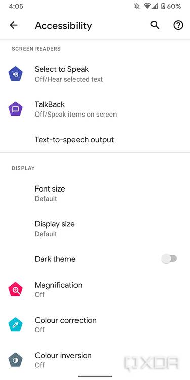 Android 11 accessibility settings