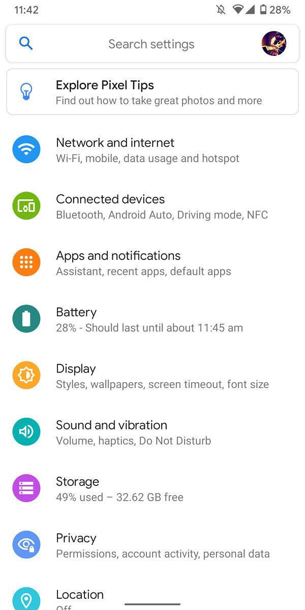 Android 11 settings page