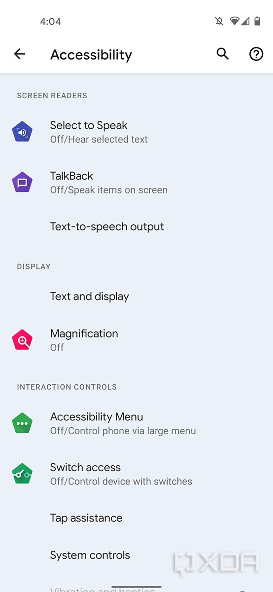 Android 12 accessibility settings