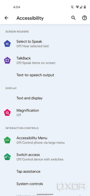 Android 12 accessibility settings