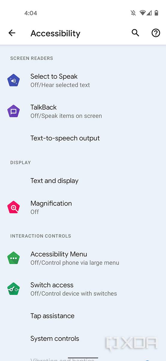 Android 12 accessibility settings