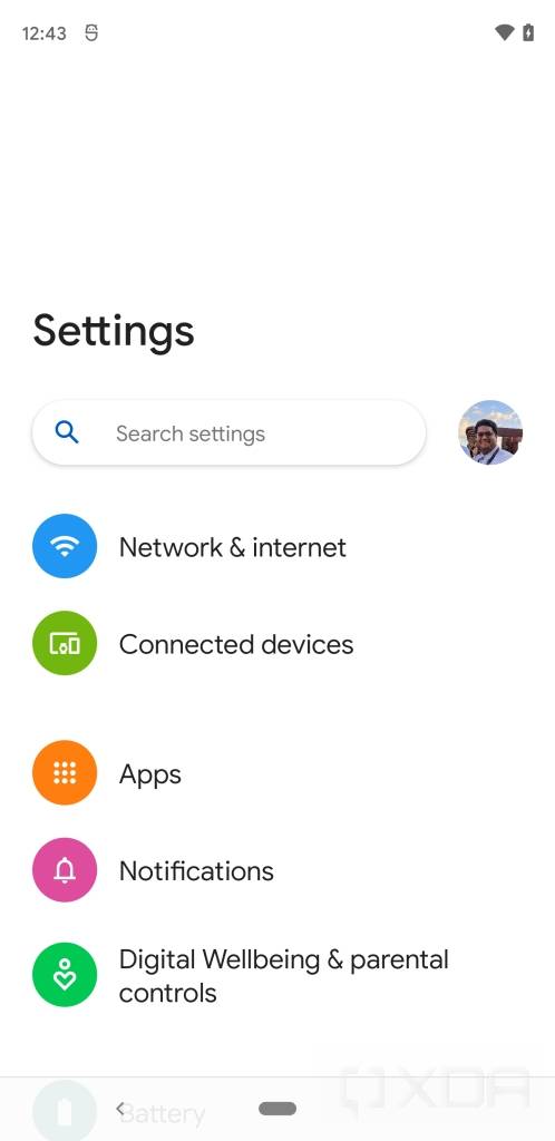 Android 12 settings with silky home feature flag enabled