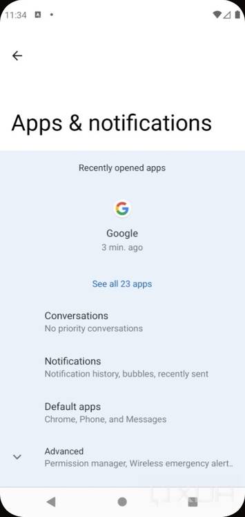 Android 12 settings with silky home feature flag enabled