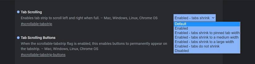 Chrome tab width options
