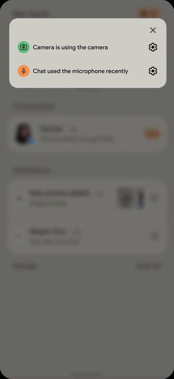 Android 12 camera and microphone indicator