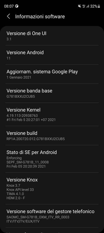 Samsung Galaxy S20 FE One UI 3.1 About