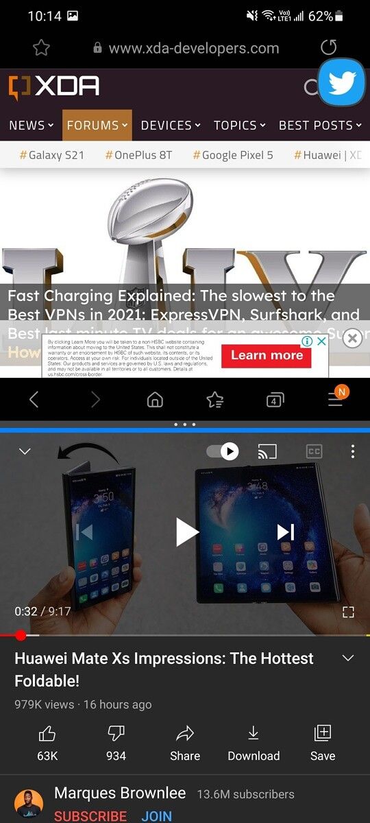 S21 split-screen with floating window