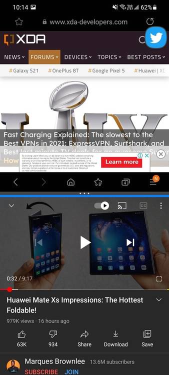 S21 split-screen with floating window