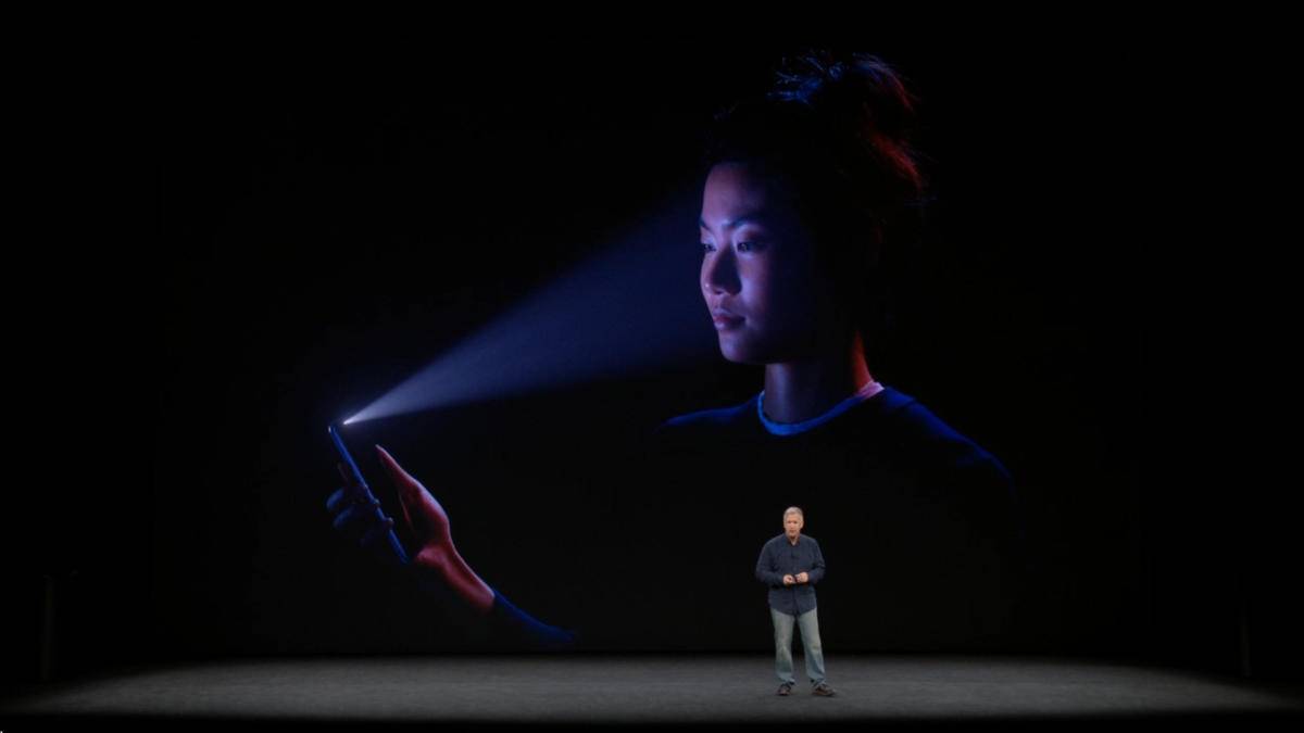 A keynote slide explaining how Face ID works on the iPhone X