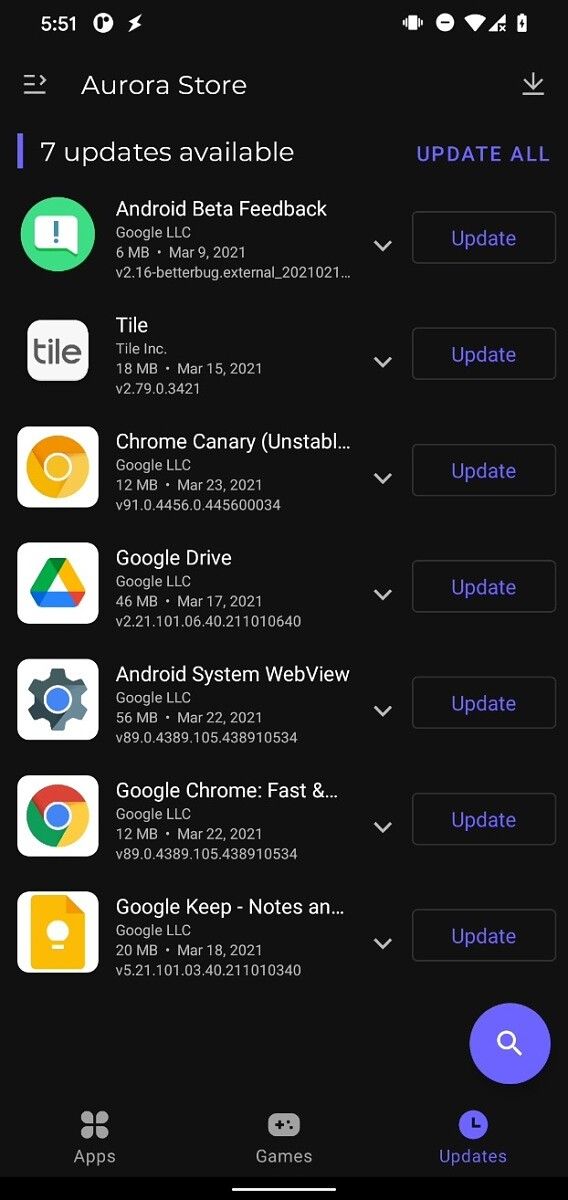 Aurora Store - app updates