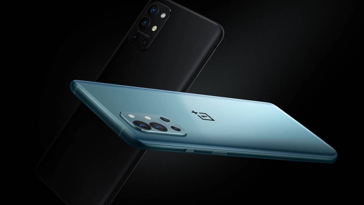 OnePlus 9R black and blue on black background