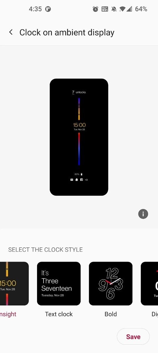 OxygenOS customization options for always on display.