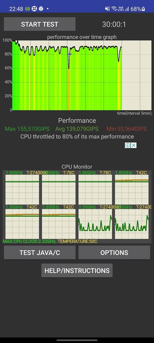 Samsung Galaxy A52 cpu throttling