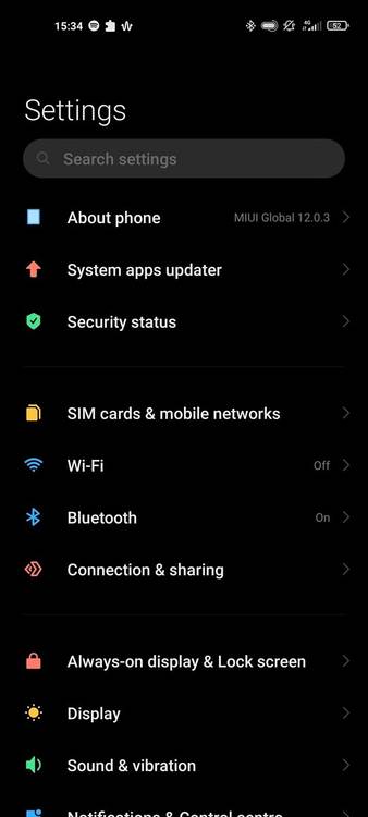 MIUI 12 settings menu