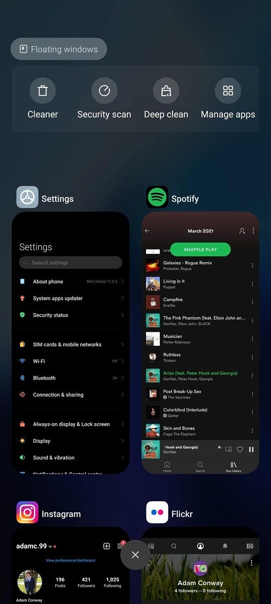 MIUI 12 multi tasking menu