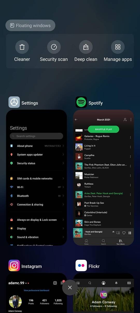 MIUI 12 multi tasking menu