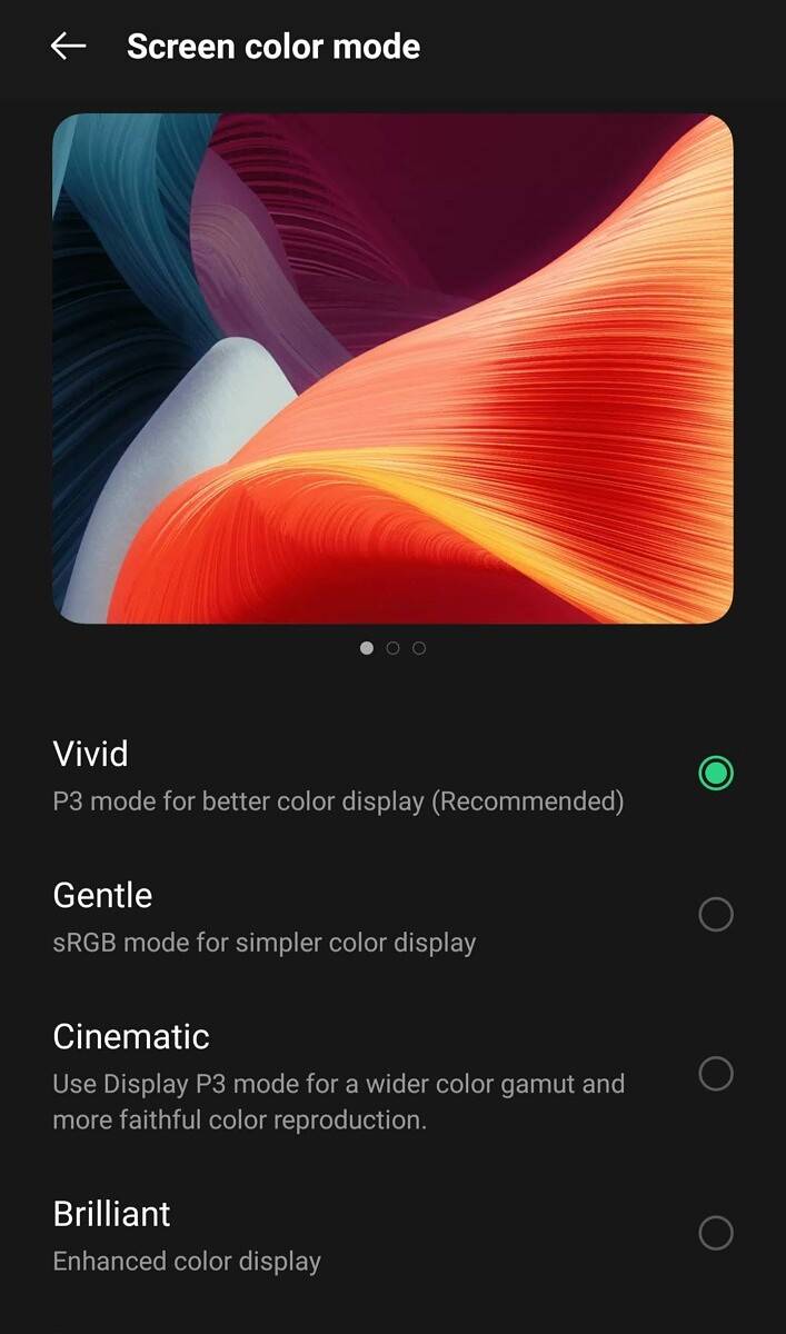 OPPO Find X3 Pro display modes