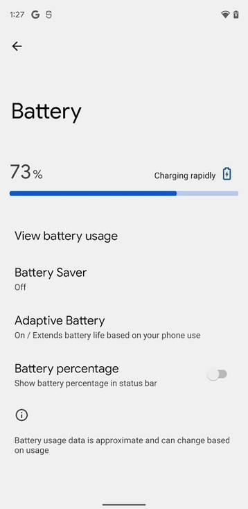 Android 12 DP3 battery progress bar