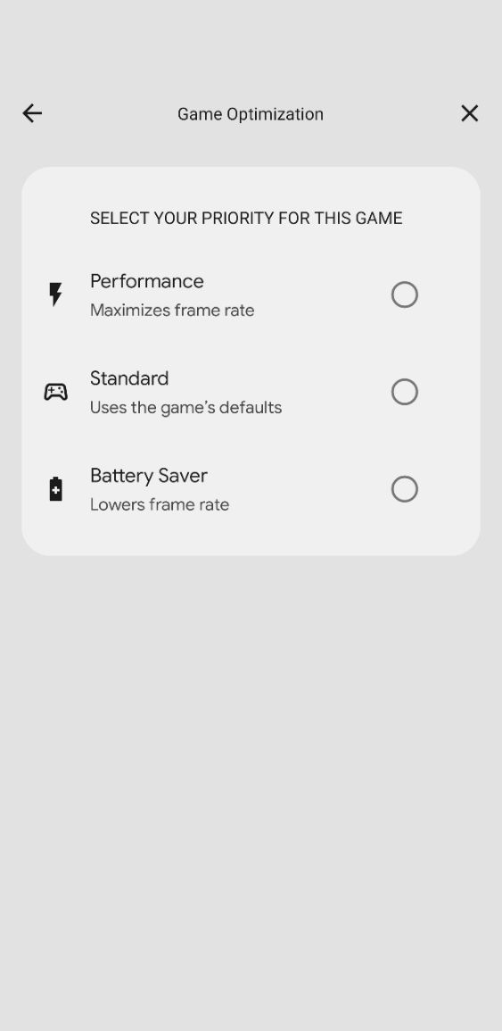 Android 12 DP3 game optimization settings