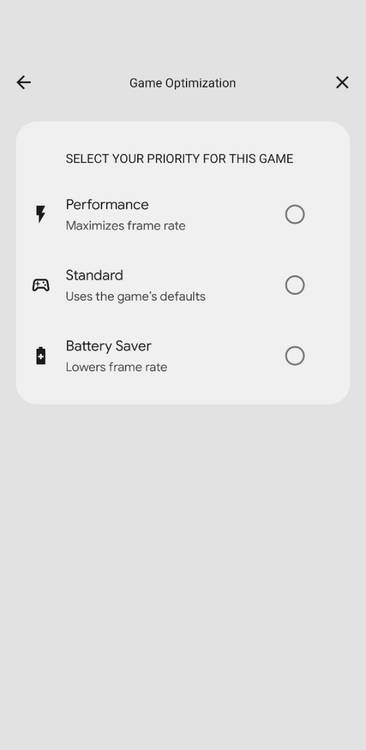 Android 12 DP3 game optimization settings
