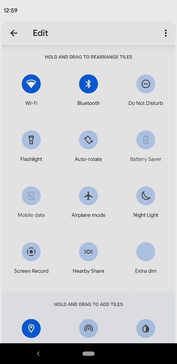 Android 12 DP3 Extra Dim tile