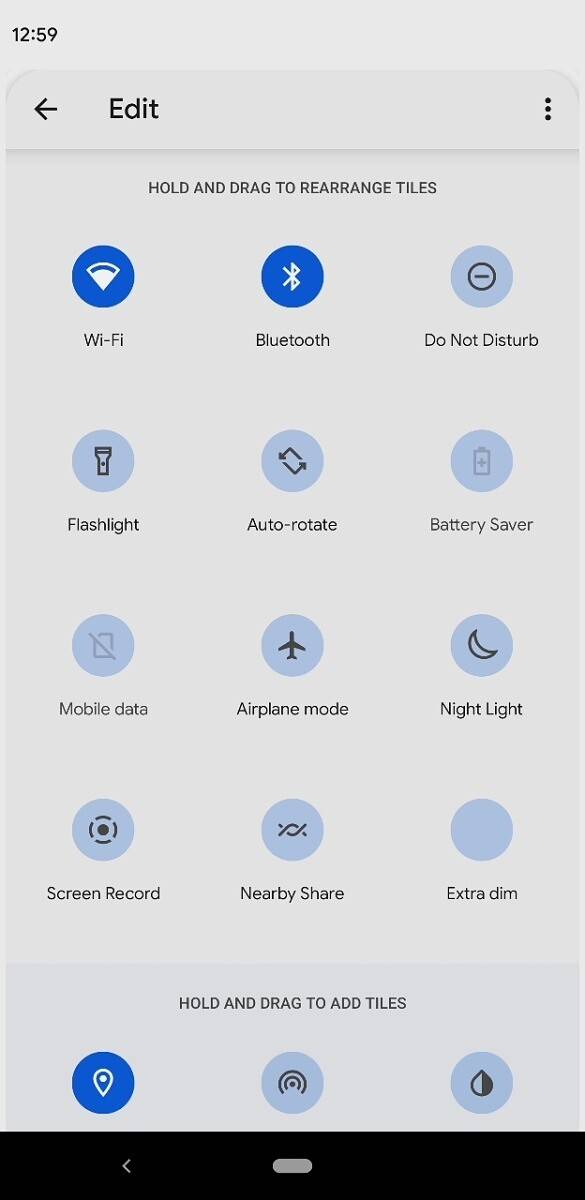 Android 12 DP3 Extra Dim tile
