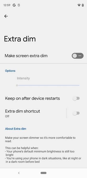 Android 12 DP3 Extra Dim settings