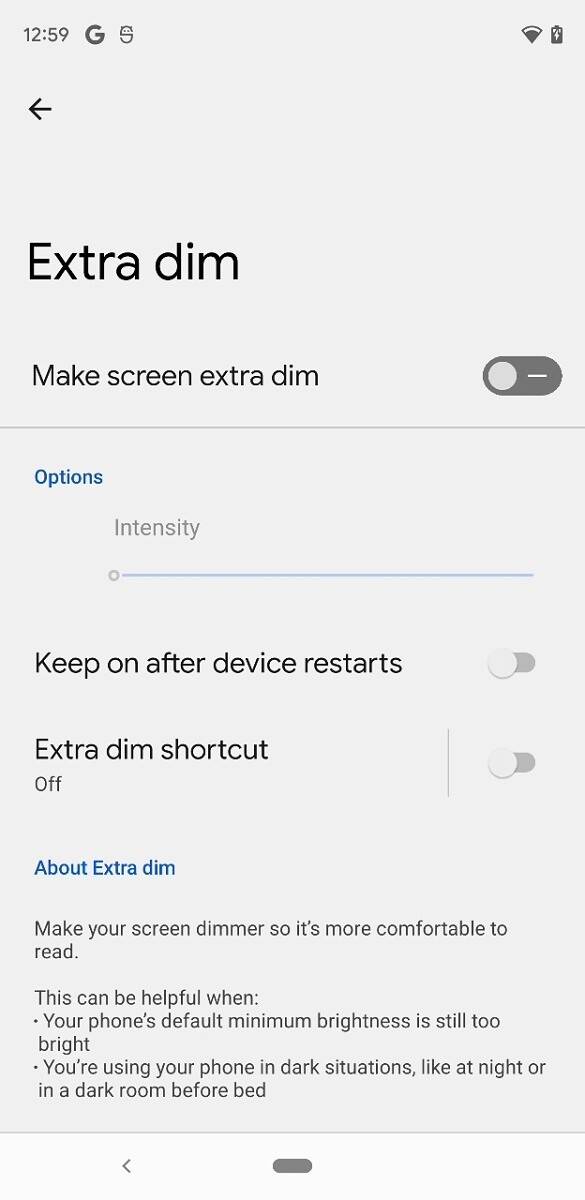 Android 12 DP3 Extra Dim settings