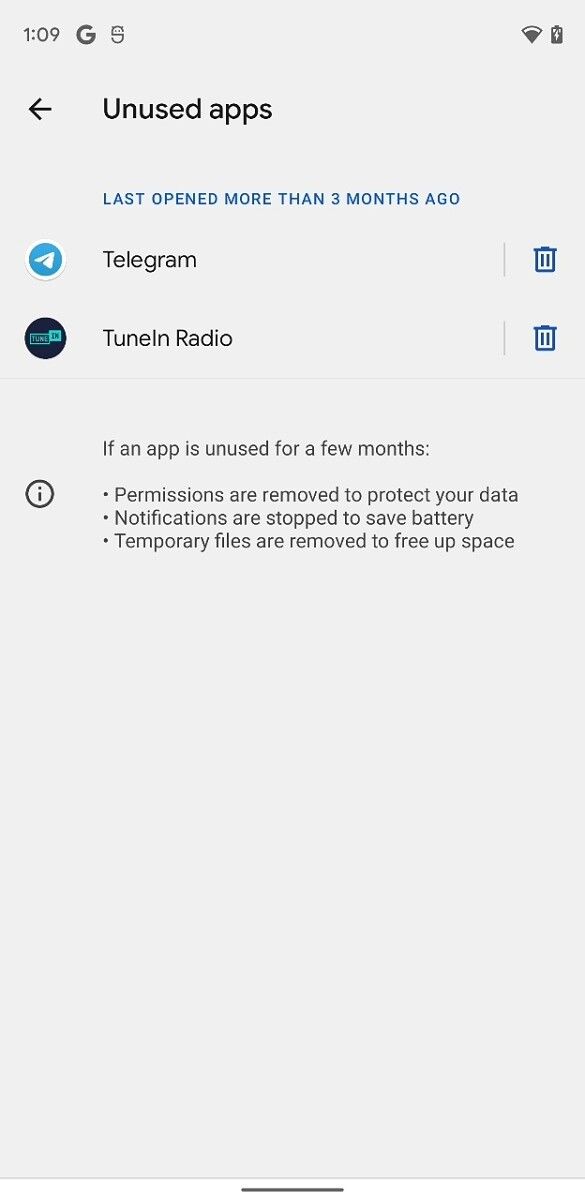 Android 12 DP3 unused apps