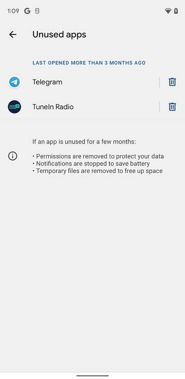 Android 12 DP3 unused apps