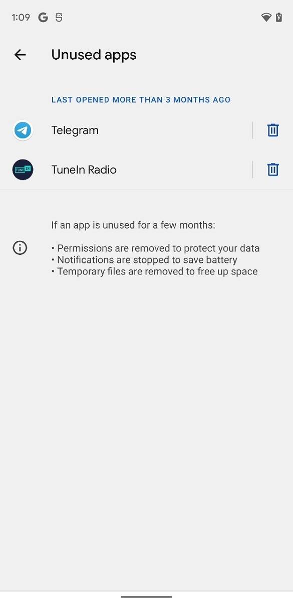 Android 12 DP3 unused apps