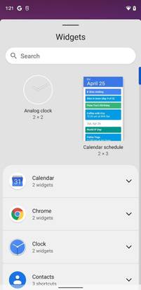 Android 12 DP3 widget picker