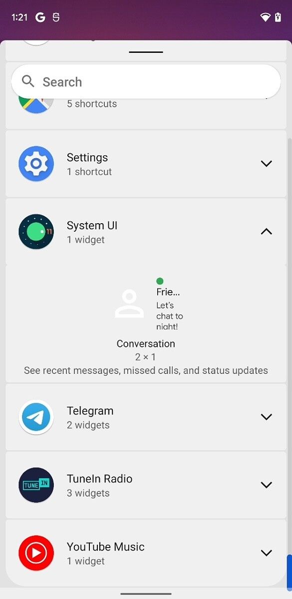 Android 12 DP3 conversation widget