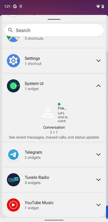 Android 12 DP3 conversation widget