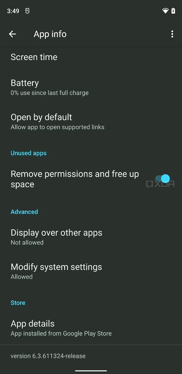 Android 12 remove permissions and free up space toggle