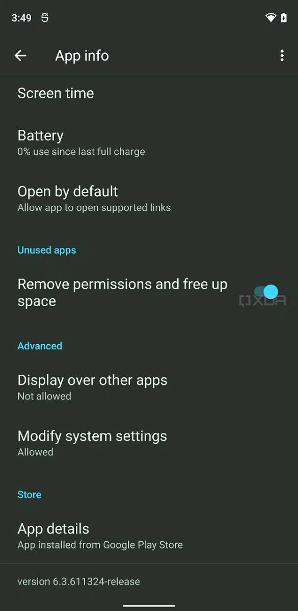 Android 12 remove permissions and free up space toggle