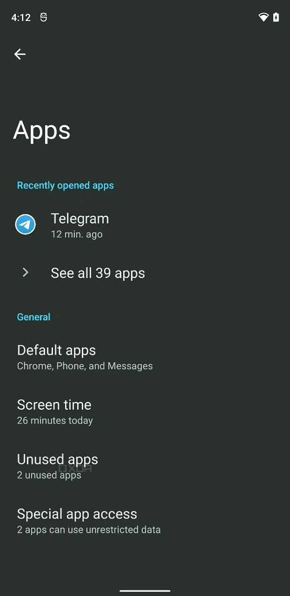 Android 12 unused apps settings 1