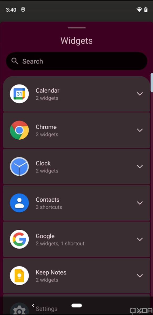 Android 12 search bar in widget picker
