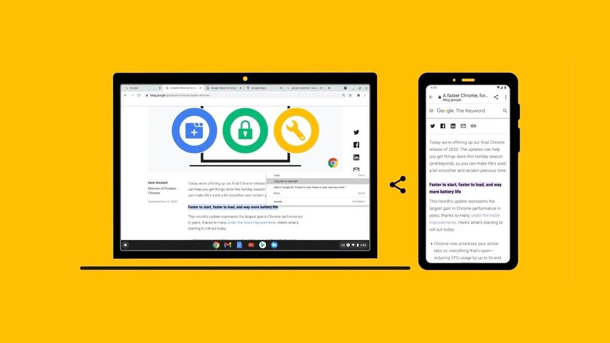 Chrome adds link to highlight feature