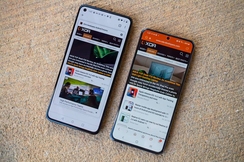 OnePlus 9 next to Samsung Galaxy S21