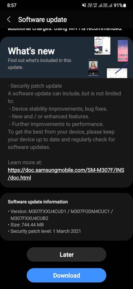 A screenshot taken on Galaxy M31 showing the One UI 3.1 update prompt