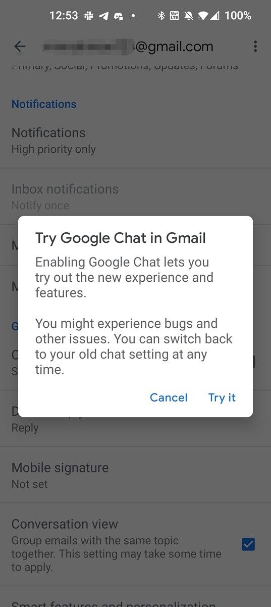 Google Chat in Gmail pop-up