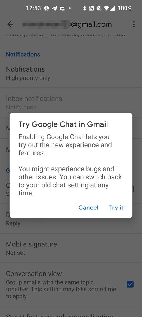 Google Chat in Gmail pop-up