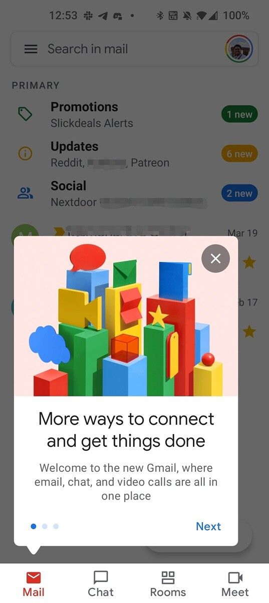 Gmail tab pop-up